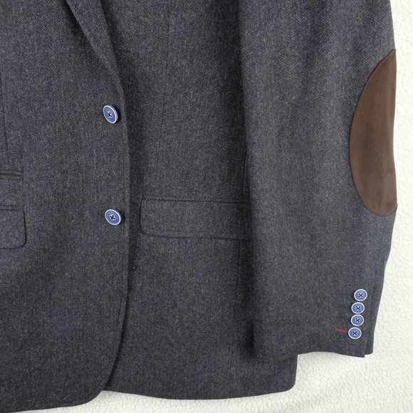 Bellissimo Blazer mens 46R Blue Herringbone Tweed Elbow Pads Two Button Vented - Picture 3 of 14